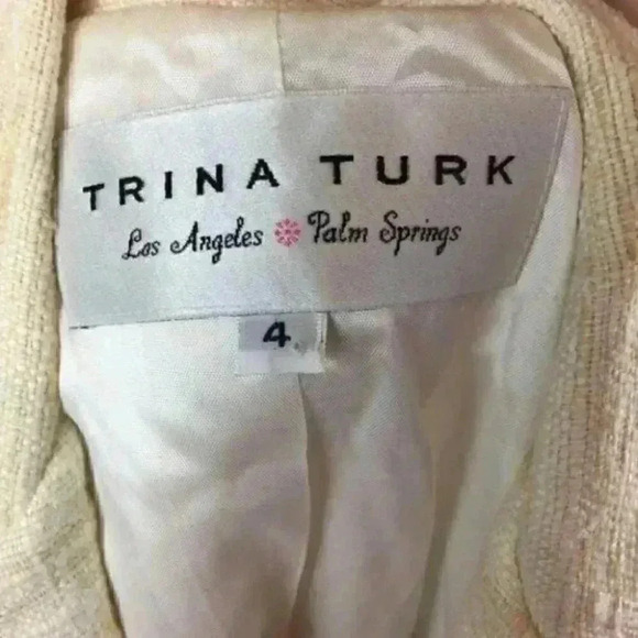 Trina Turk Blazer Size 4 Cream 100% silk slub puff - Picture 4 of 9